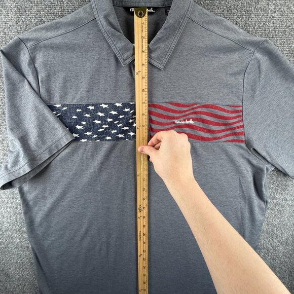 Travis Mathew USA Flag Polo Shirt Gray 2XL Peru Short Sleeve Collared Golf Men - Picture 4 of 14